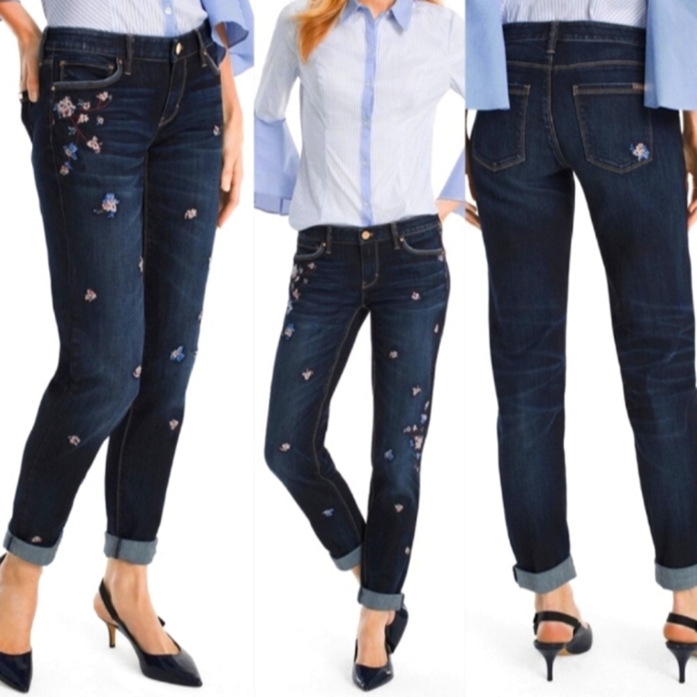 NWOT WHBM Dark Floral Embroidered Girlfriend Jeans